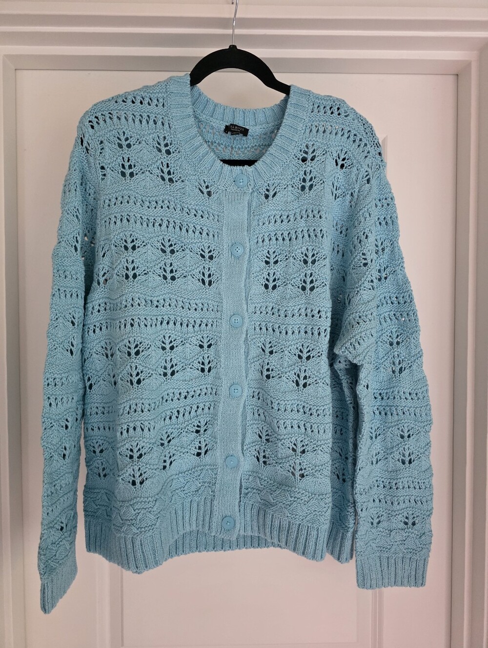 NWT Talbots Open Stitch Crewneck Cardigan Opal Blue 3XP